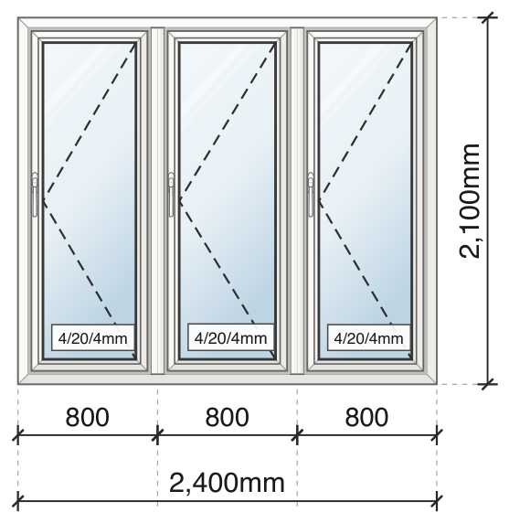 Three-panel bi-fold doors elevation drawing