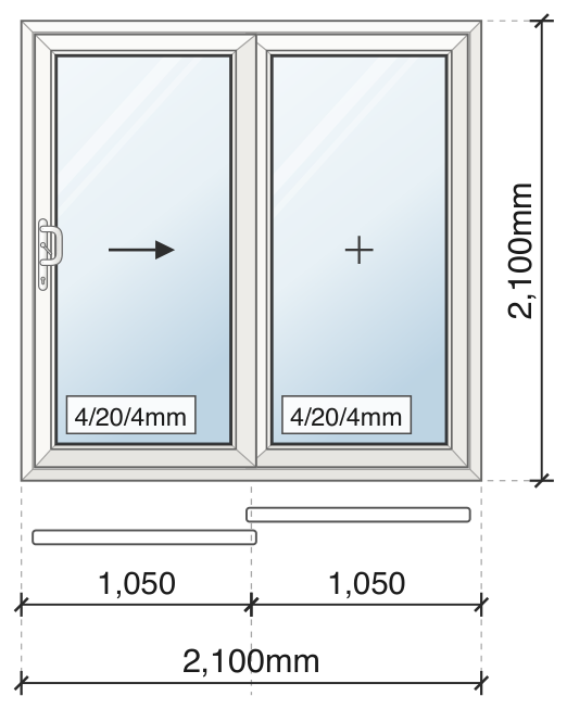 Two-panel sliding door elevation drawing